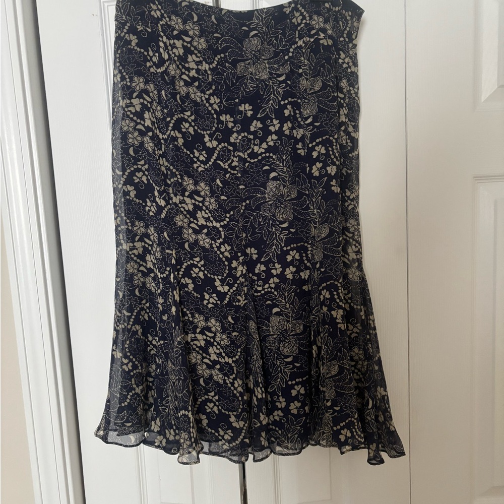 Ralph Lauren Navy and Cream Floral A-Line Skirt